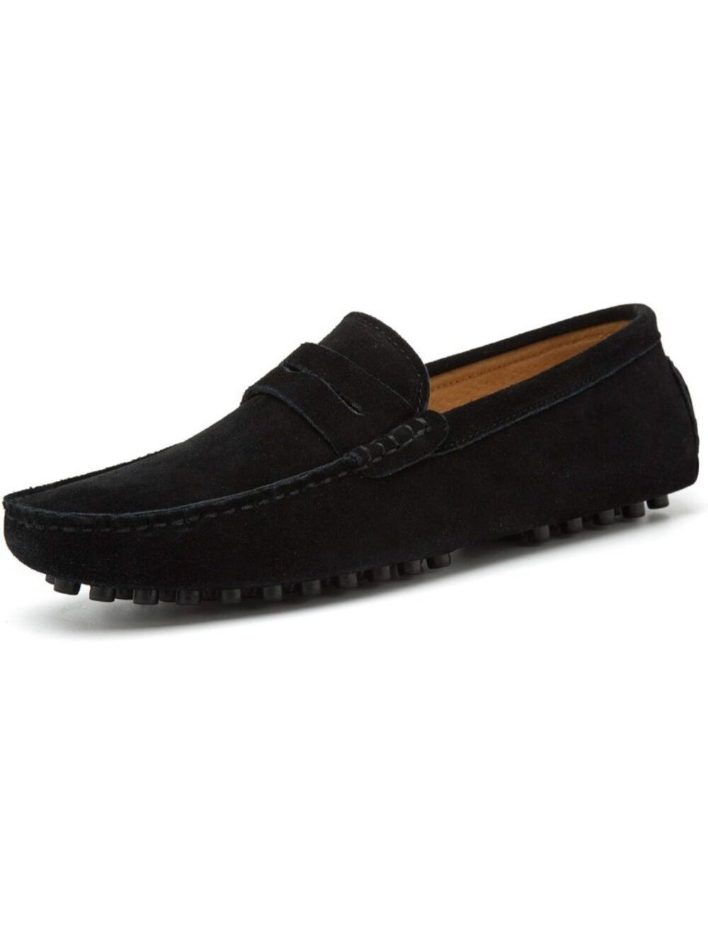 Go Tour Men's Black Suede Leather Loafers Penny Slip On Flats Comfortable Shoes